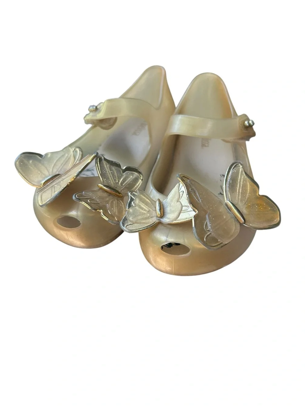 Mini Melissa Gold Butterfly Shoes Mary Janes Peep Toe Toddler Sz 9